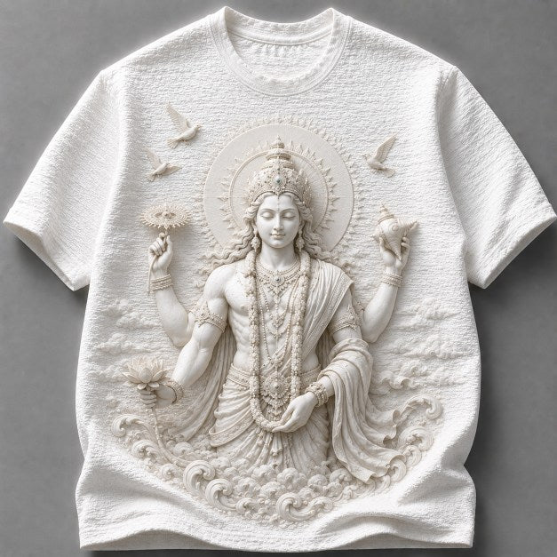 Lord Vishnu Divine Protector 3D White T-Shirt