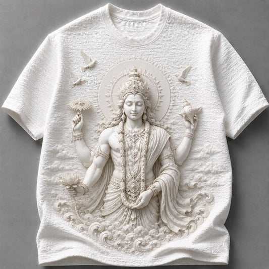 Lord Vishnu Divine Protector 3D White T-Shirt